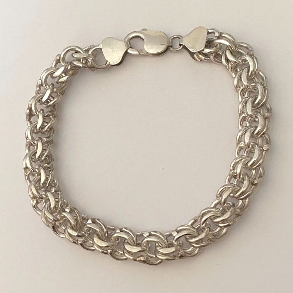 925 Silver 9” bracelet 10mm thick chain wire link handmade